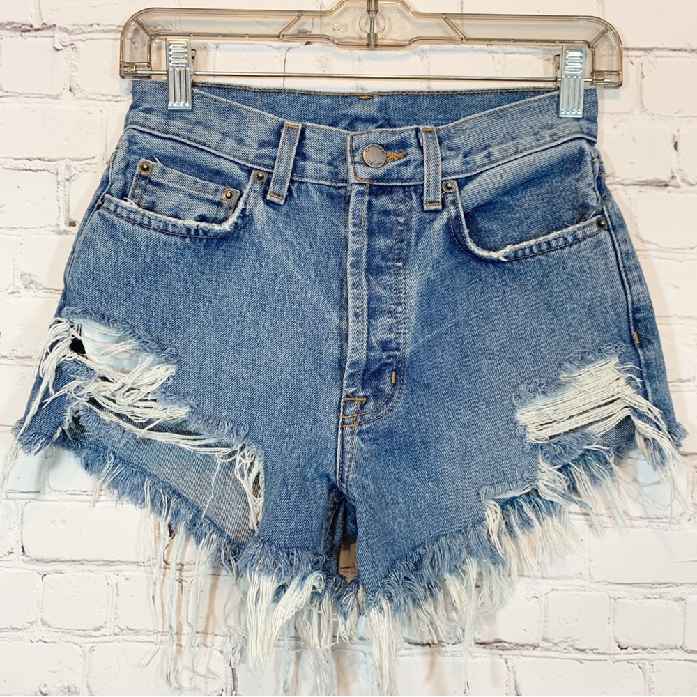 Carmar hi rise Jean Shorts Destroyed exposed pockets